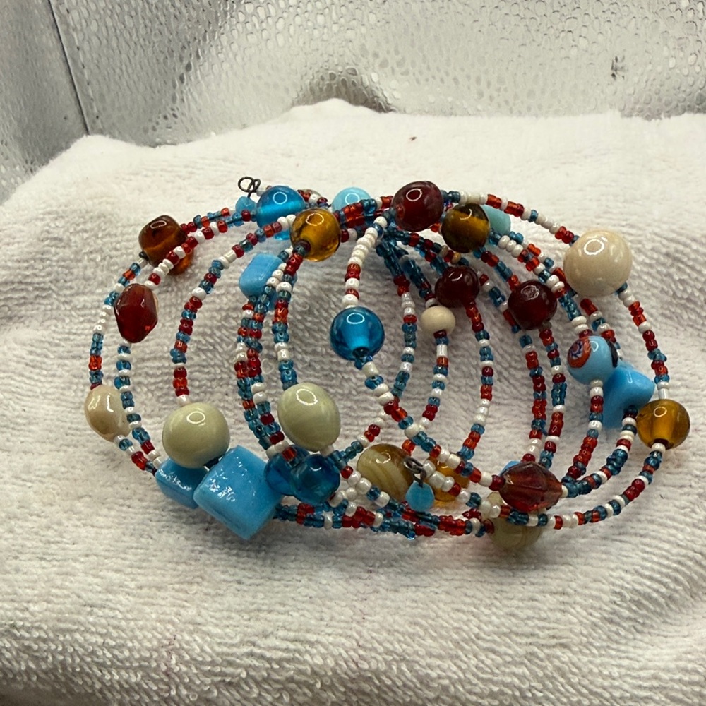 Handmade memory wire wrap Colorful Beaded Bracelet
